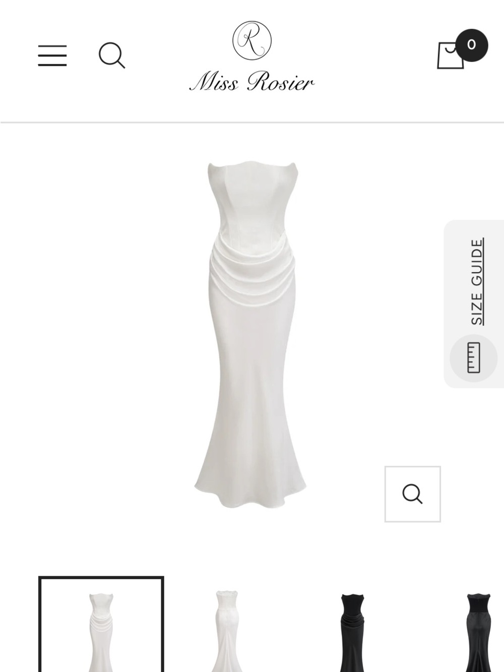Miss Rosier White Strapless Draped Mermaid Gown